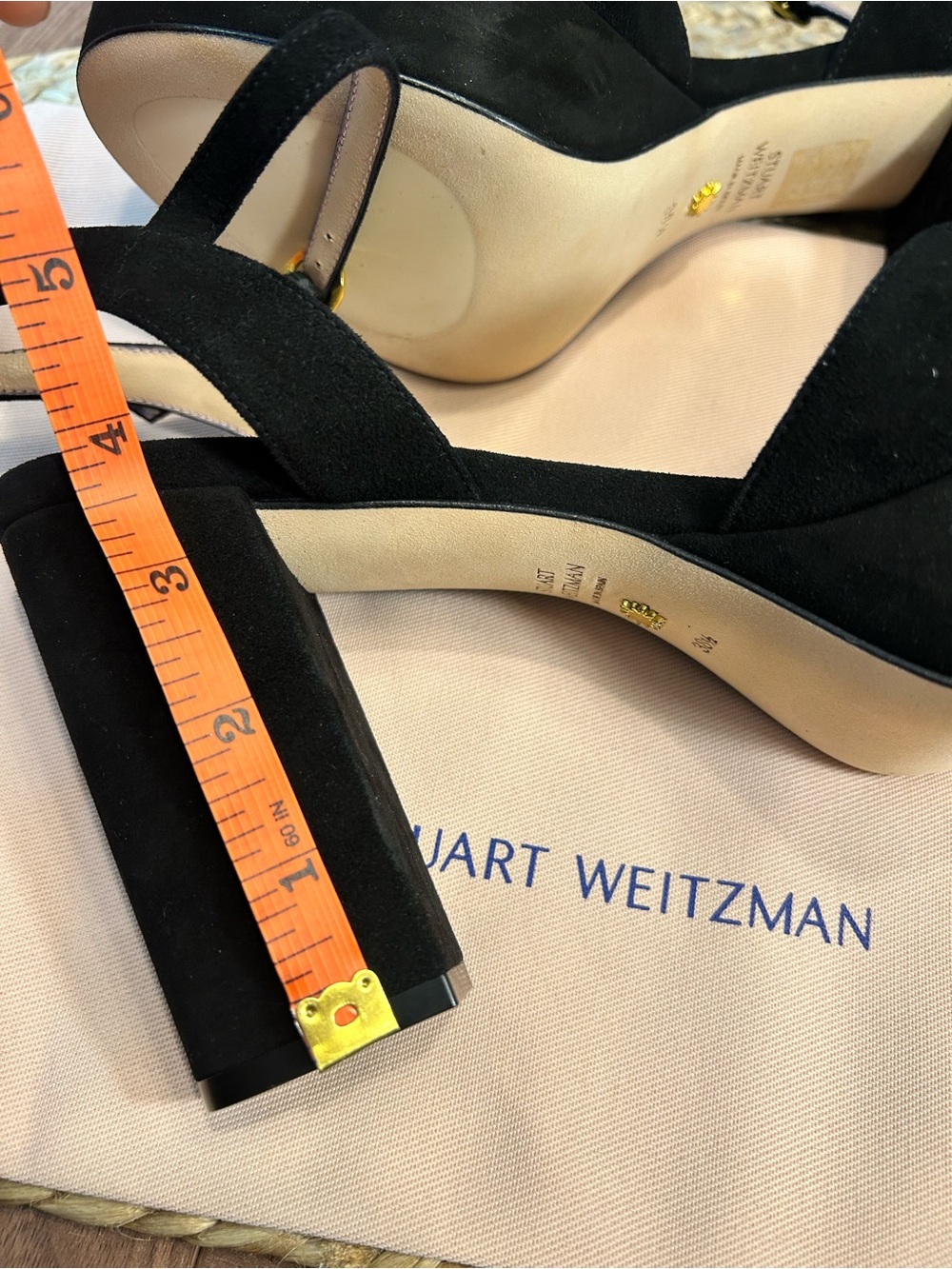 Stuart Weitzman Black Suede Platform Block-Heel Sandals (sz 8) - Picture 11 of 14